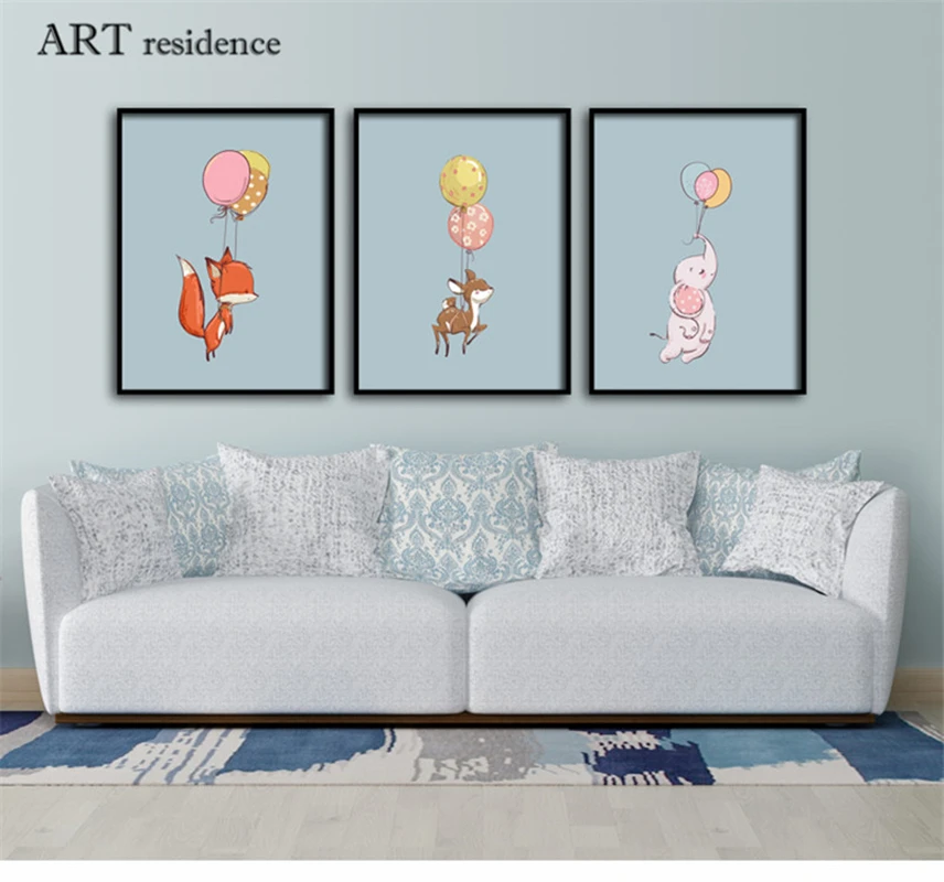 Скандинавский мультяшный Летающий маленький животный картина маслом розовый