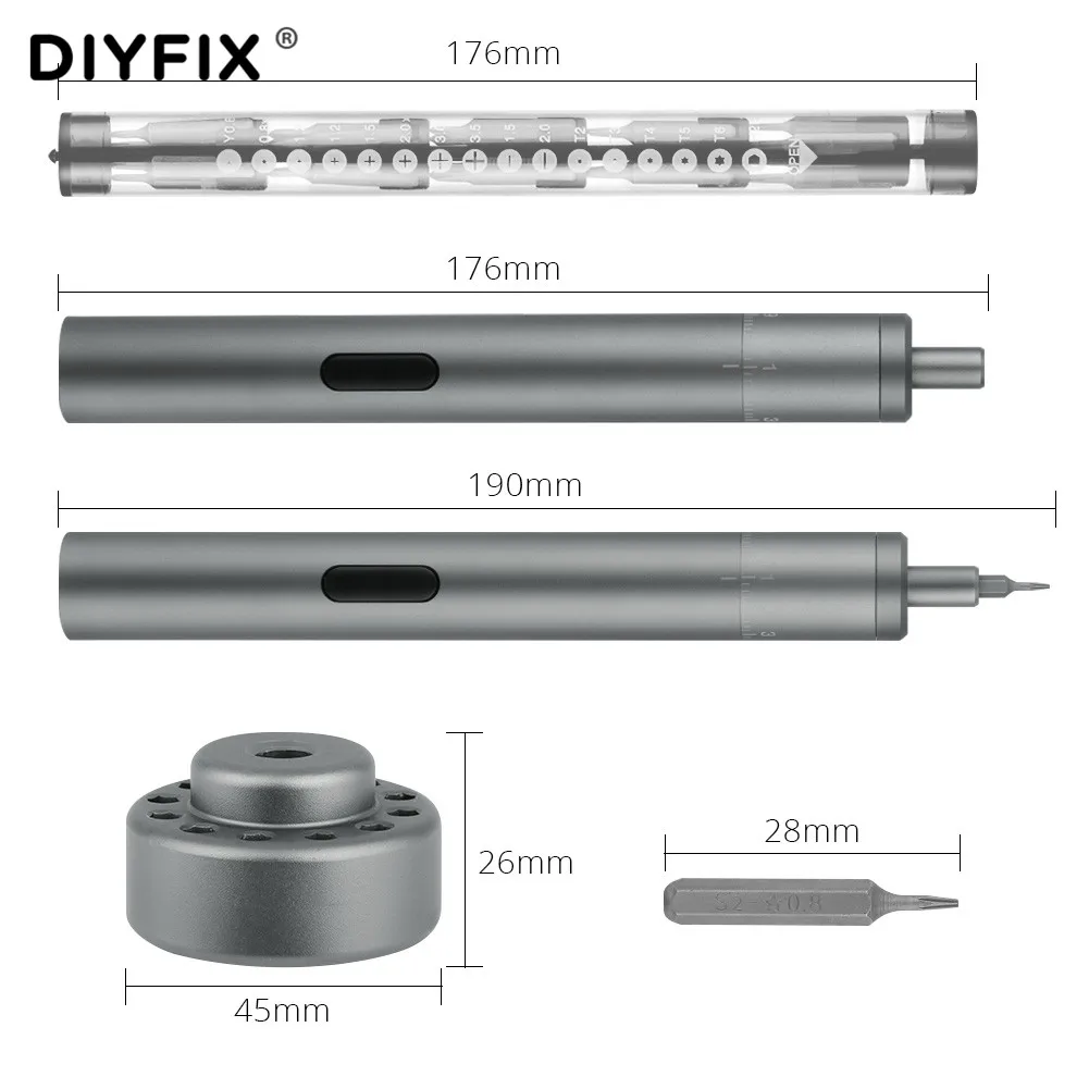 DIYFIX 20 в 1 портативная электрическая отвертка перезаряжаемый кабель питания с отверткой комплект светодиодный светильник инструмент для ремонта литиевой батареи