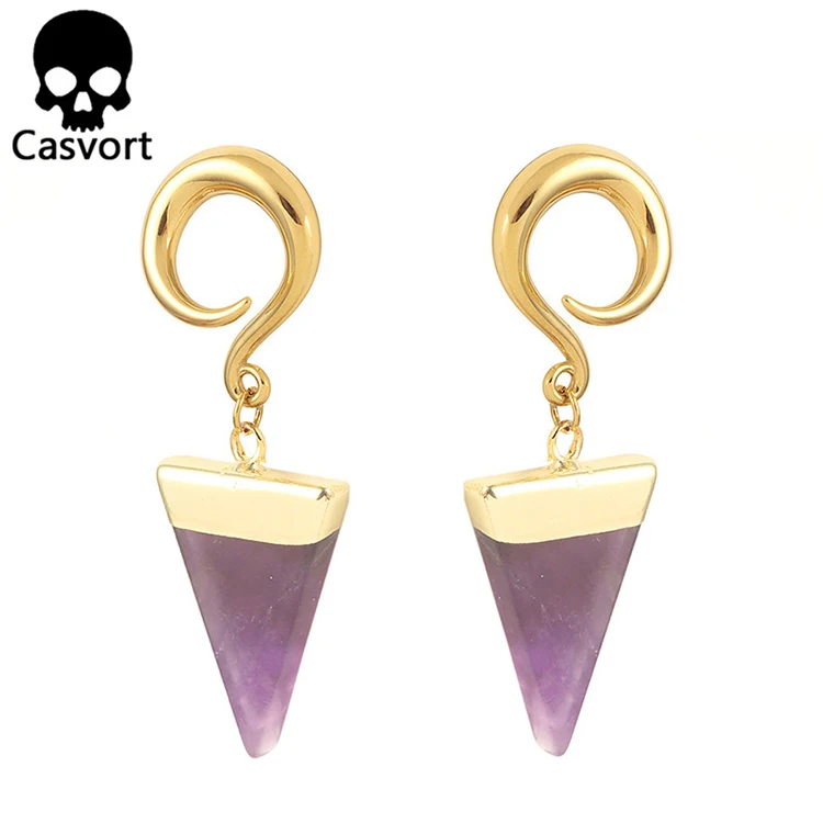 Casvort 2 шт. Новое поступление Висячие затычки для ушей ушной туннель из нержавеющей стали золотые ушные весы с крючком пирсинг измерительные приборы пара - Окраска металла: purple