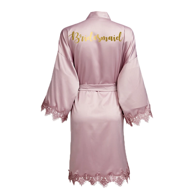 Matt Satin Lace Robe Wedding Bride Robes Bridesmaid Kimono Robe Bridal Robes Mauve Bridesmaid Robes Bathrobe
