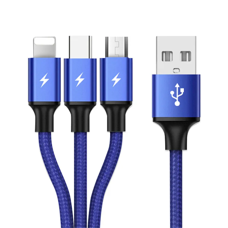 

3 in 1 8 Pin USB Cable For iPhone Samsung Xiaomi Multi Fast Charge Charger Micro USB Cable 2 in 1 Mobile Phone USB Type C Cable