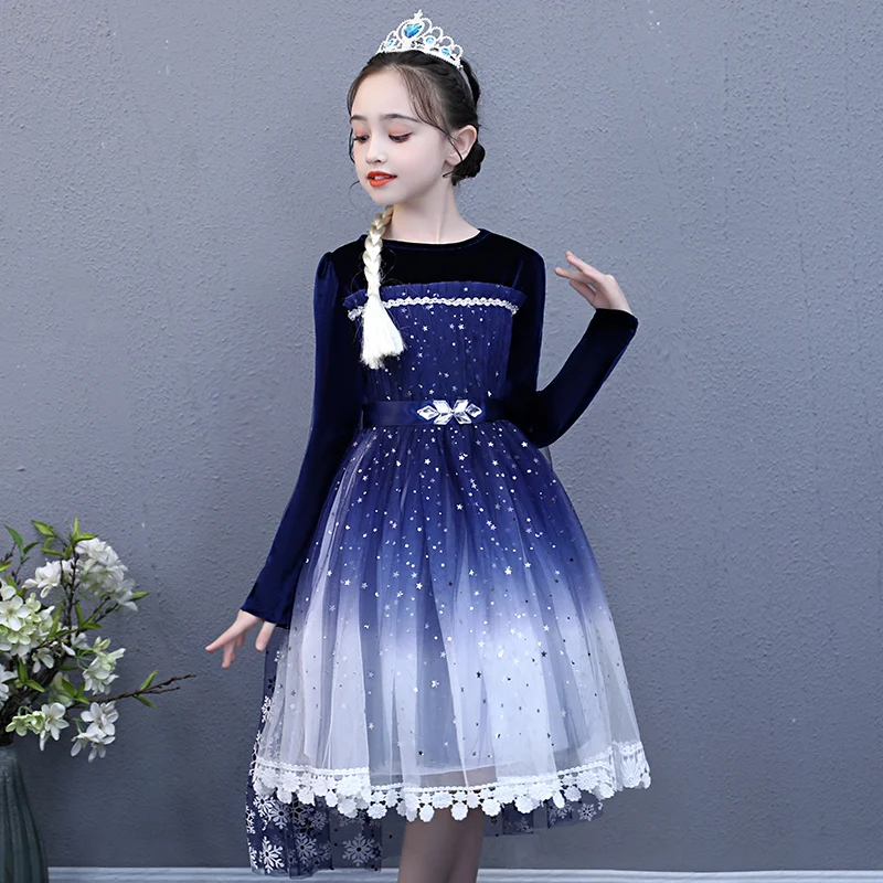 Girls Princess Dresses Kids Snow Queen Cosplay Christmas Carnival Clothing Girl Halloween Velvet Long Sleeve Dress Vestidos |