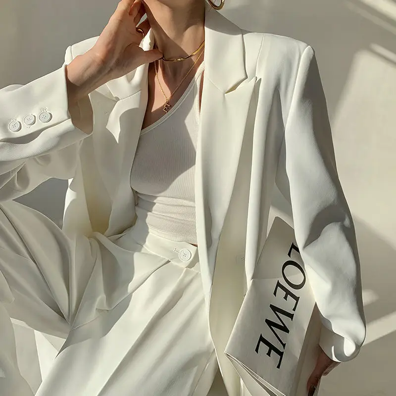 

Женский однобортный Блейзер оверсайз, элегантный повседневный свободный однотонный пиджак с отложным воротником и карманами, 5031