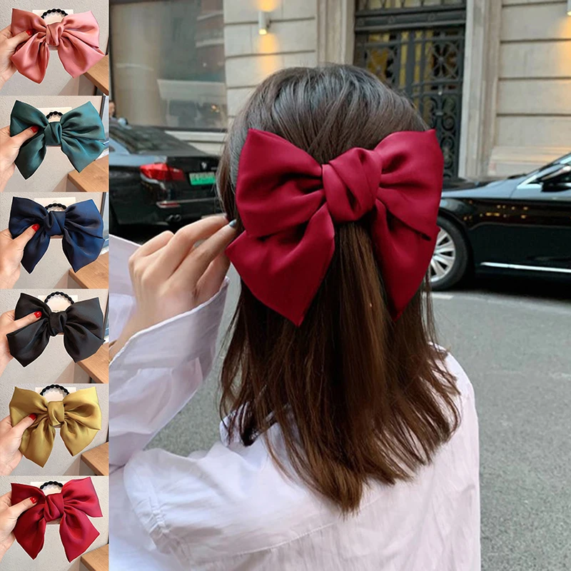 

1pc Fashion Cute Bowknot Hair Clip Solid Big Bow Hair Rope Girls Sweet Hair Accessories