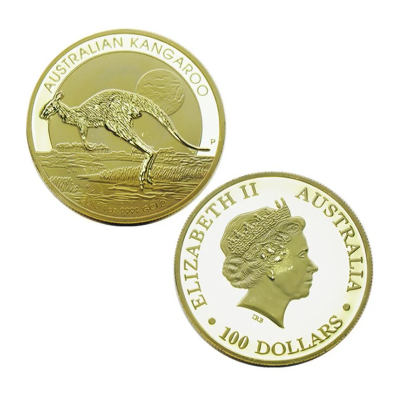 

Gold Plated Australian Kangaroo 1OZ Elizabeth II Australia Souvenirs Coin