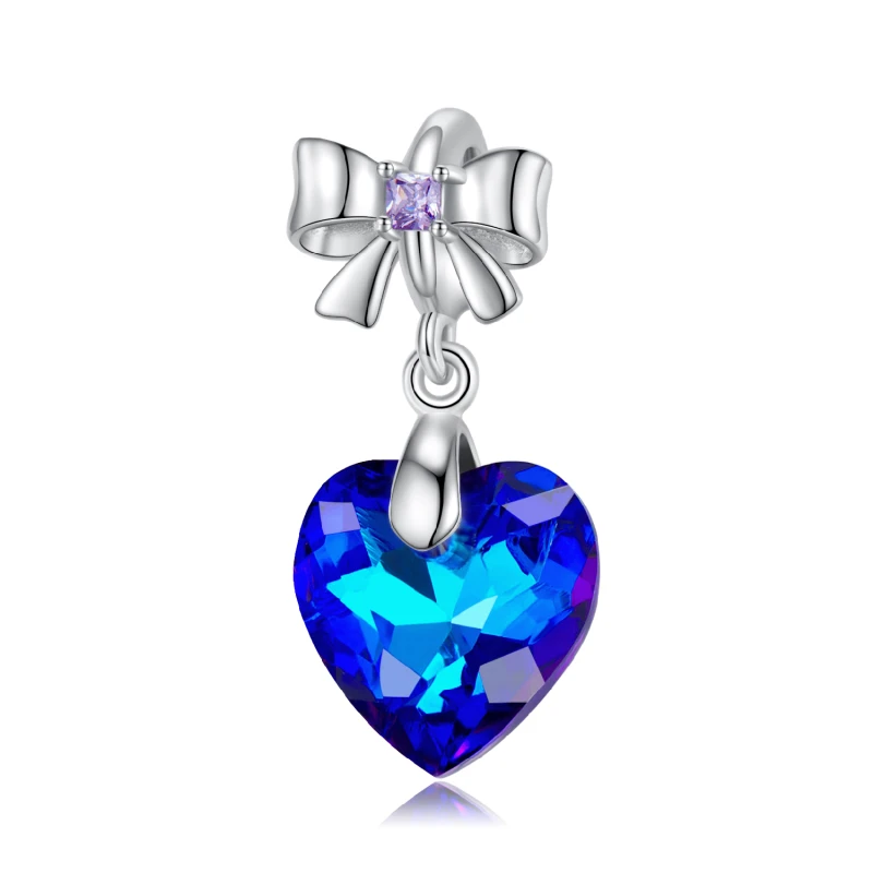 

Heart of The Blue Ocean 925 Sterling Silver Charms Pendant Bowknot Crystal Fit Women Bracelet Necklace Fine Jewelry DIY Gift
