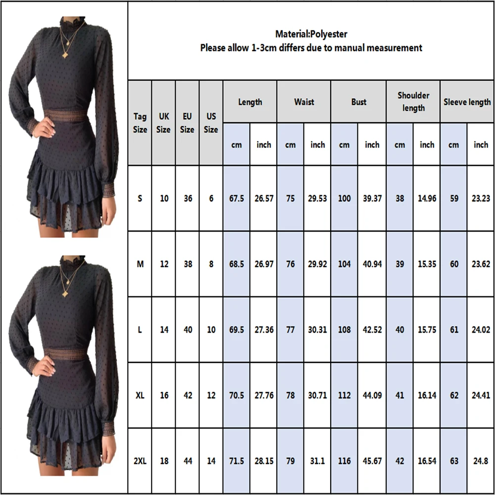 

Ruffled Lace Women Long Lantern Sleeve Dress Sexy Hollow Out Autumn Stand Collar Stitching Ladies Mini Dress Party Club Wear D25