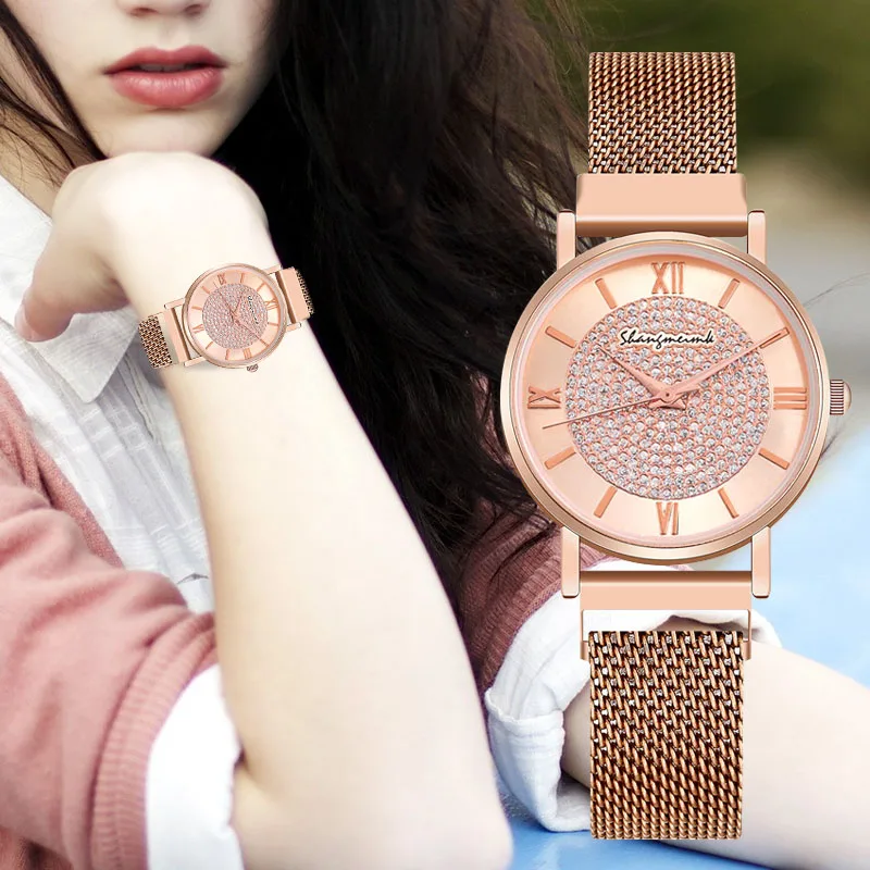 WJ-8839 роскошные часы для женщин браслет магнитная сетка Стразы Наручные Новые