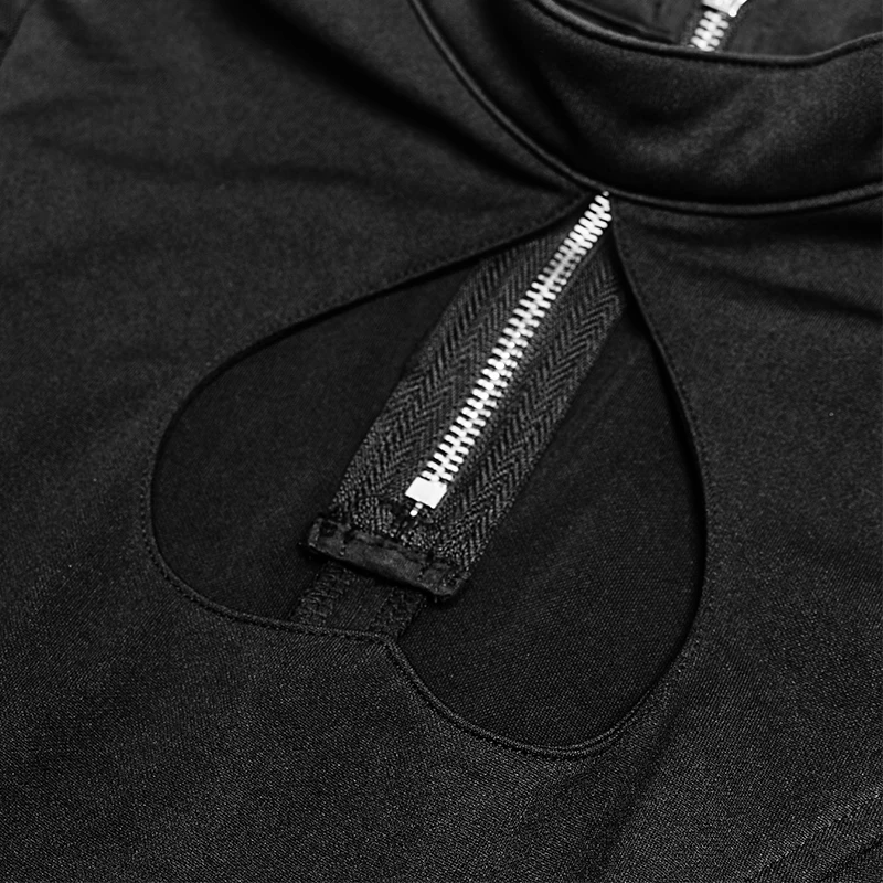 

PUNK RAVE Gothic High Collar Women Inverted Peach Heart Black Sexy Mosaic Elastic Knitted Elegant Dress