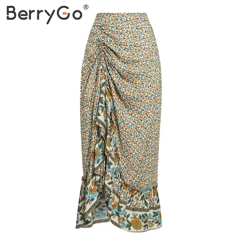 BerryGo богемная длинная юбка с цветочным принтом женская повседневная для пляжа