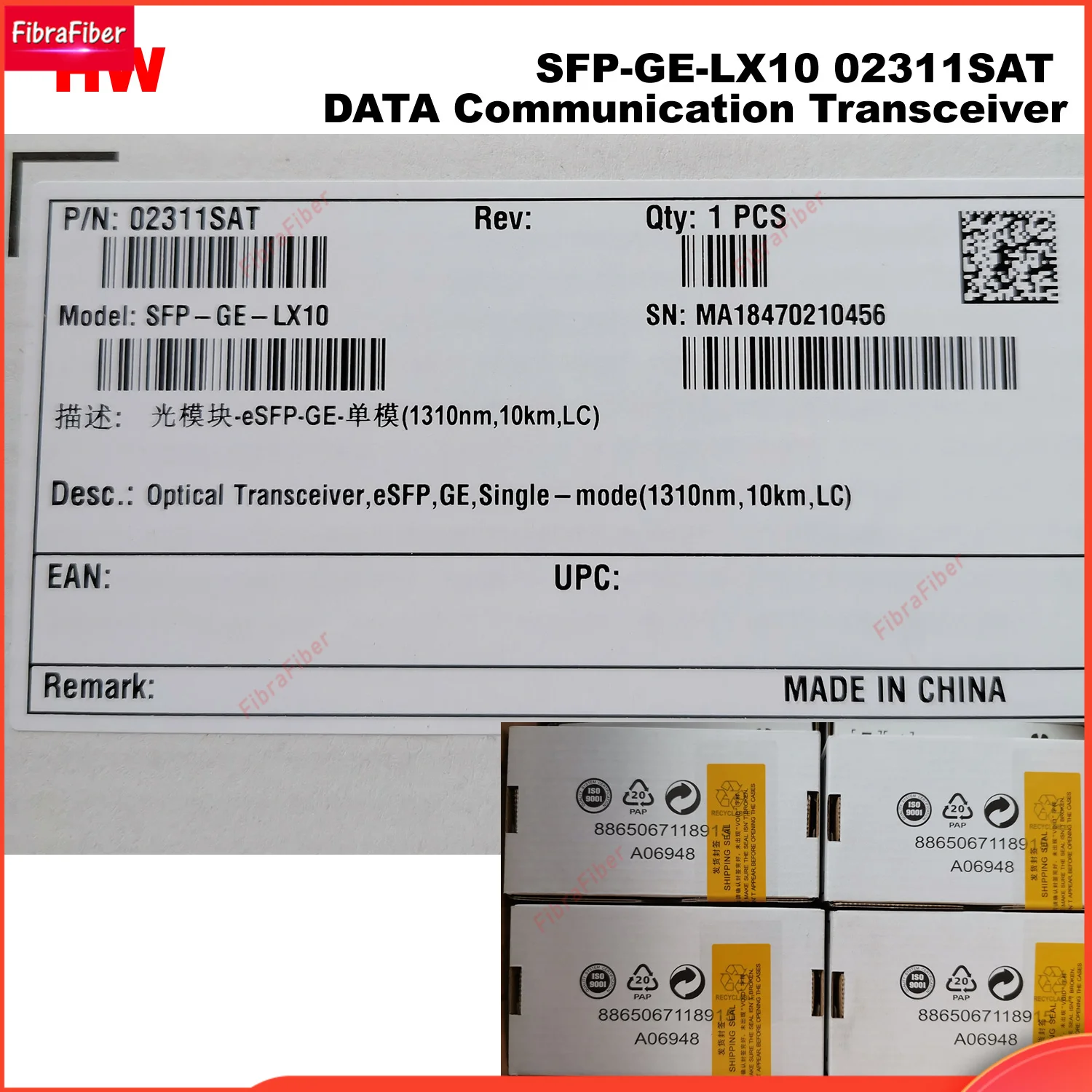 

Оригинальная гарантия, модуль приемопередатчика HW SFP-GE-LX10 02311SAT для передачи данных, 1,25 ГГц, 10 км, без сигнализации