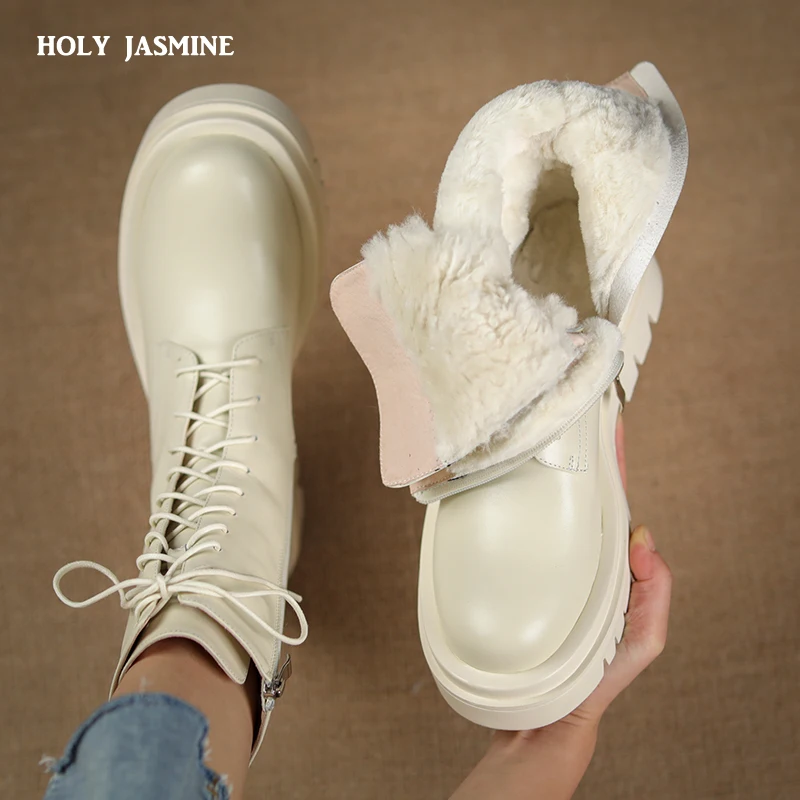 Harga Sepatu Bot Salju Kulit Asli Ukuran Besar 34-42 Baru 2021 Sepatu Bot Pergelangan Kaki Musim Dingin Sepatu Bot Platform Wanita Tetap Hangat