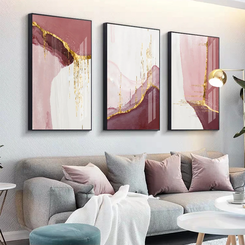 

Abstract Golden Pink Canvas Painting Tasteful Poster and Print Modern Quadro Wall Picture for Living Room Nordic Golden Poster