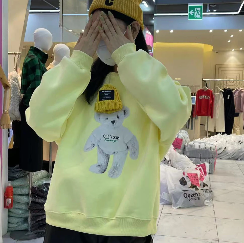 Осенние толстовки с капюшоном мультяшным медведем свитшоты Женская Корейская