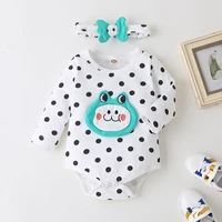 newborn baby girl clothes 2 piece dot lovely frog long sleeve baby bodysuitbow headband casual infant clothes fall winter 0 18m