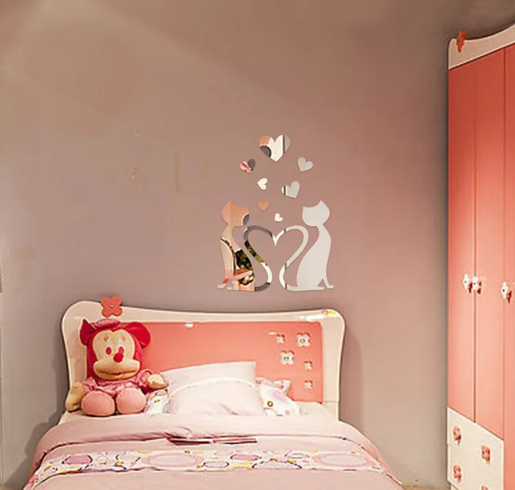 Зеркальная Настенная Наклейка в виде кошки животного украшение для комнаты