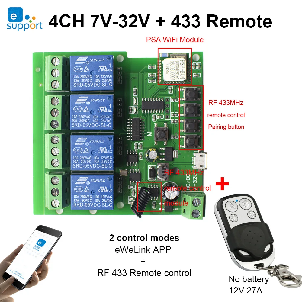 

4 способа eWelink Wi-Fi модуль реле дистанционного Беспроводной Выключатель DC 5V 7-32 в пост реле задержки времени с помощью приложения на телефоне У...