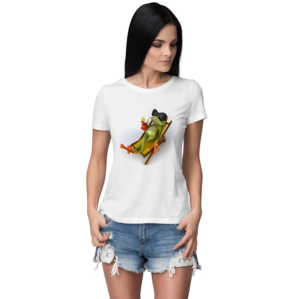 

Funny Frog 3D Graphic Women Streetwear Summer Tee shirt Europe and America Popular Vogue Tumblr Tops Exquisite White T-shirts