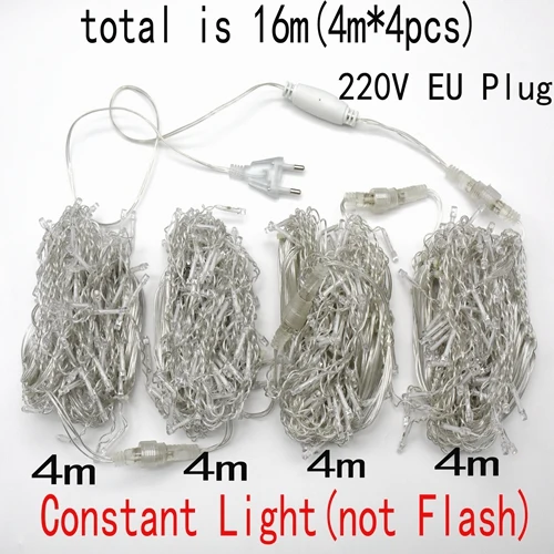 16M Length 220V EU 8 м-48 м водонепроницаемый наружный Рождественский светильник 0,4-0,6 м светодиодный занавес сосулька струнный светильник s сад торговый центр карнизы декоративный светильник s - Испускаемый цвет: 16M Length 220V EU