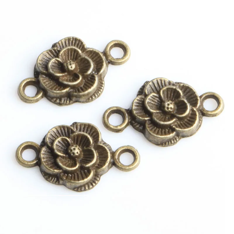 30 шт античное серебро/бронза в форме цветка шармы-соединители 20 мм с двумя