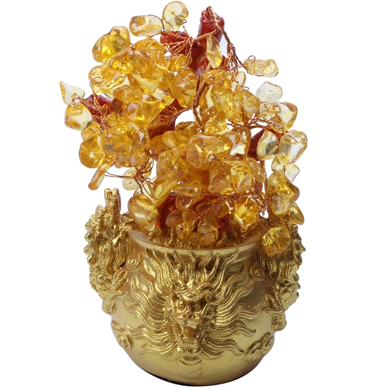Chinese Golden Crystal Lucky Money Fortune Tree LUCKY Wealth Home Office Decoration Ornament Best Gifts | Дом и сад