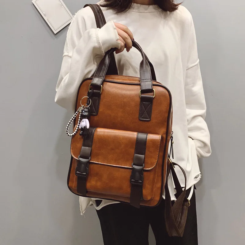 

Fashion Lady Student Backpack Women Men PU Leather Waterproof Teenager School Bag High Capacity Outdoor Travel Casual Back Pack