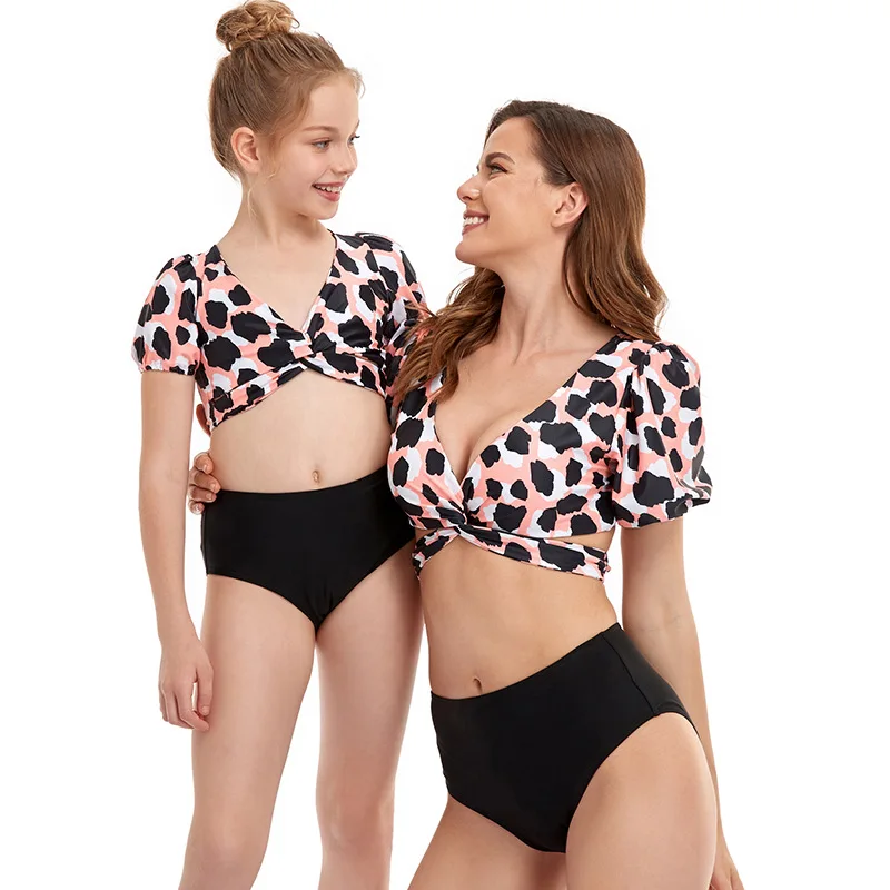 

Y121 New Swimsuit Parent-child Swimwear Puff Sleeve Bikini High Elasticity Sexy