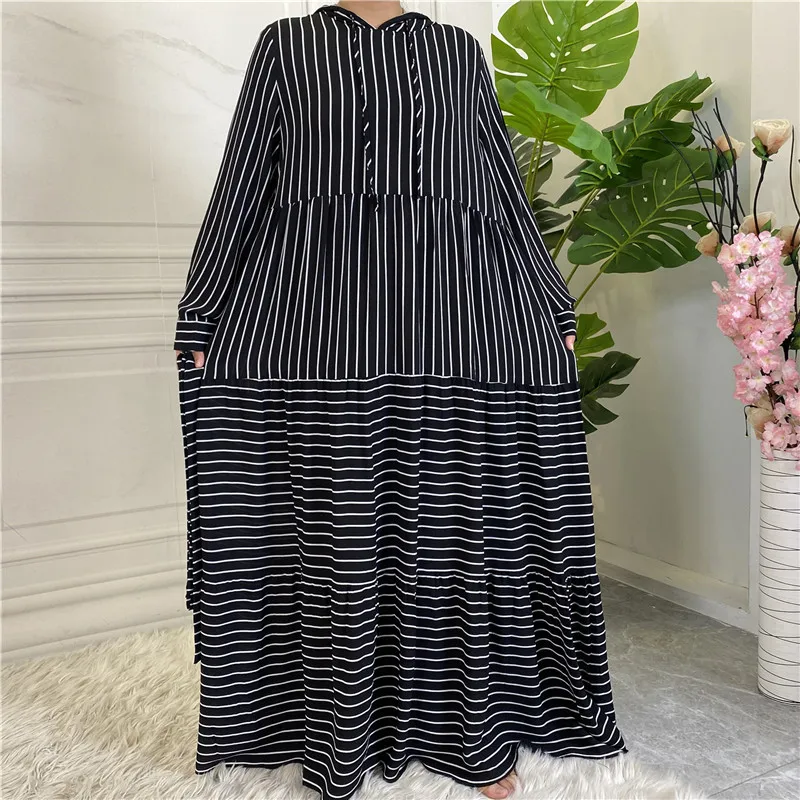 

Abaya Dubai Turkish Muslim Fashion Striped Hooded Dress Kaftan Islam Clothing African Dress Women's Vestido Robe Musulman De Mod