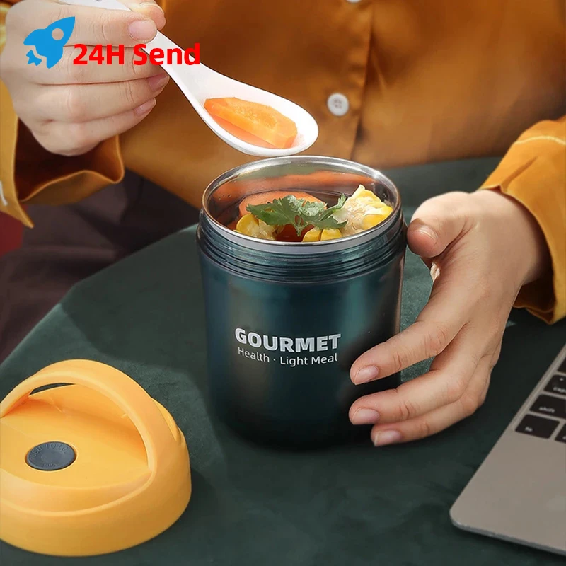 

500ml Soup Cup Lunch Bento Box Stainless Steel Thermos Leakproof Food Container Thermal Cup Vacuum Flasks Straw Can Be Inserted