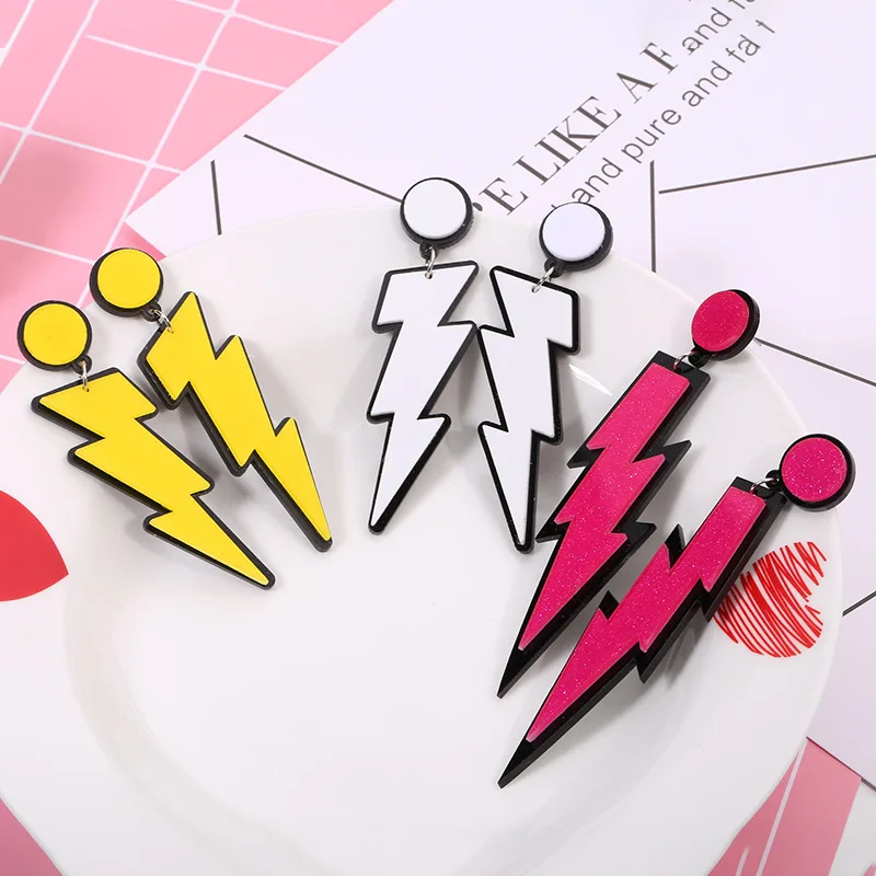 

Fashion Acrylic Neon Drop Stereo Earrings for Girl Brincos Hyperbole Lightning Exaggerated Long Earring Women Jewelry Pendientes