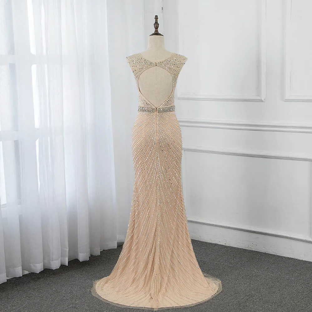 YQLNNECouture длинное вечернее платье телесного цвета с кристаллами фатиновое русалки