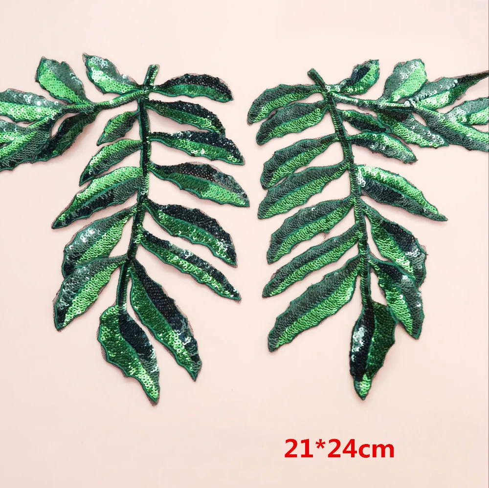 2 шт. новая вышитая зеленая нашивка лист с блестками для аксессуаров одежды diy