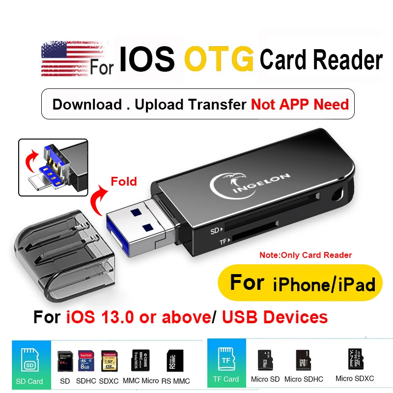 2 в 1 кардридер двойной слот TF металлический OTG адаптер для ios 13 0 выше версия и USB3.0/2