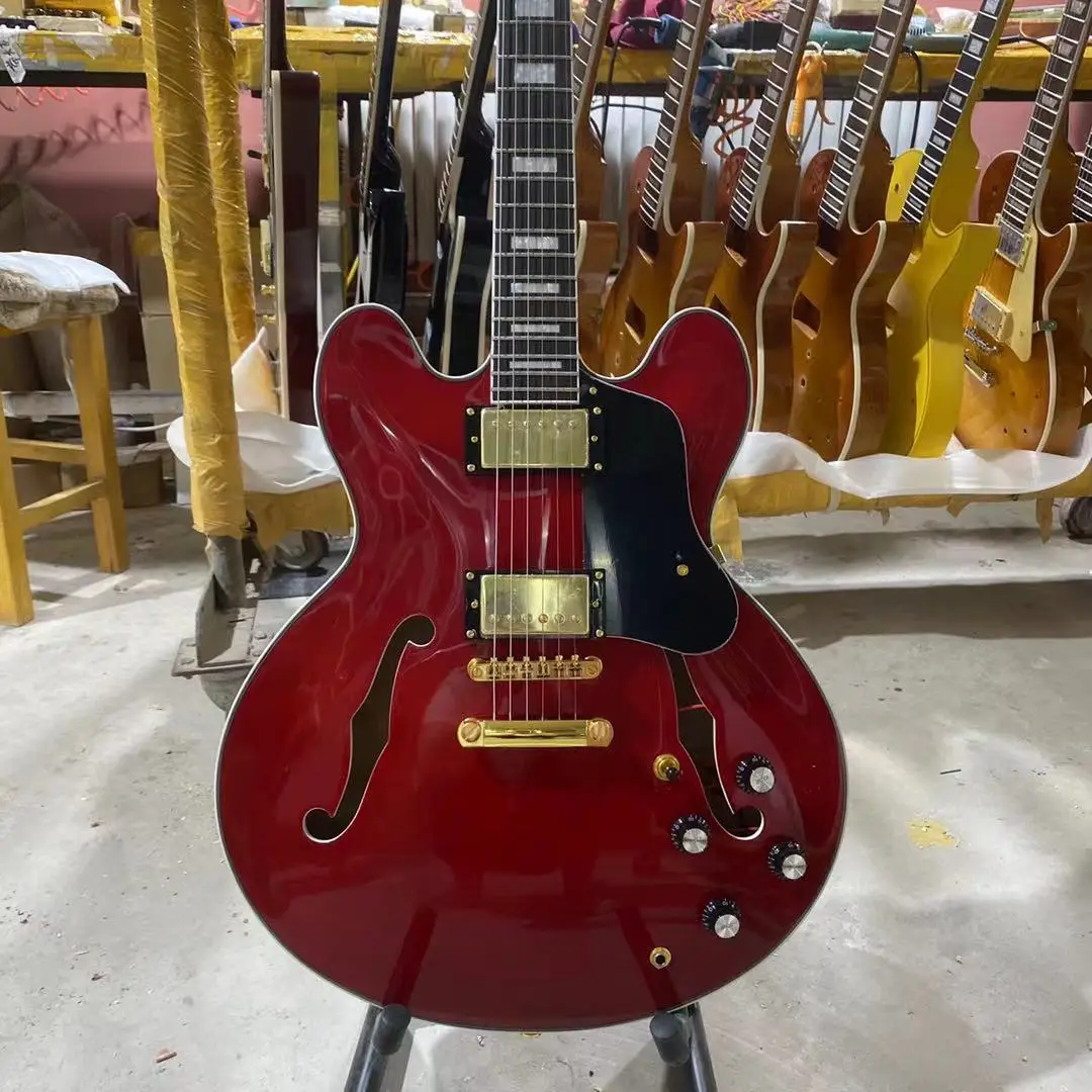 

Jazz Custom Electric Guitar Semi Hollow Body Gold Hardware Black Pickguard Rosewood Fingerboard Free Shipping