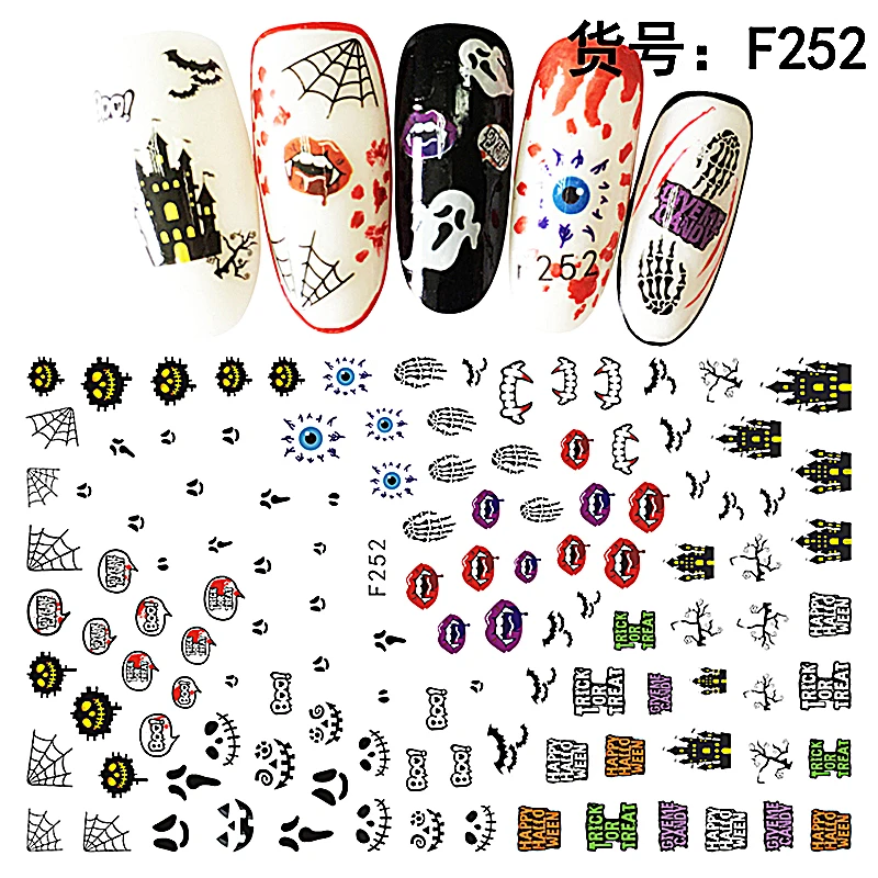 

1PCS Halloween Series Stickers For Nails Ghost Jack-o-lantern Nail Slider Funny Ghost Cartoon Animal Nail Art Decoration F251