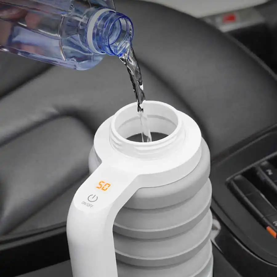 

550ml 12V Foldable Car Electric Kettle Travel Car Cigarette Lighter Hot Water Kettle Digital Display