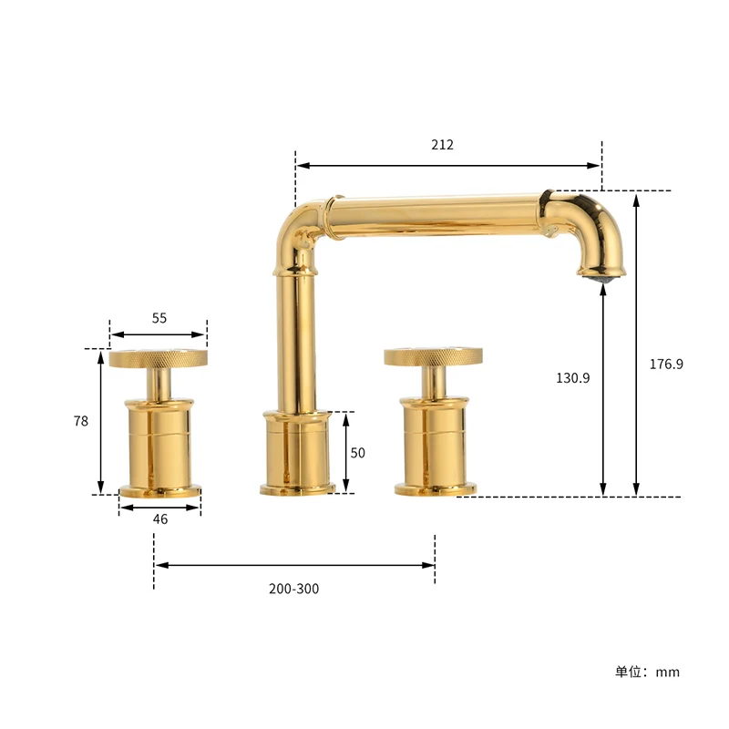 FLG Retro Style Basin Faucet Gold Plated 3 Hole Bathroom Sink Faucets Deck Mounted Cold Hot Water Mixer Tap 1156-55G | Обустройство