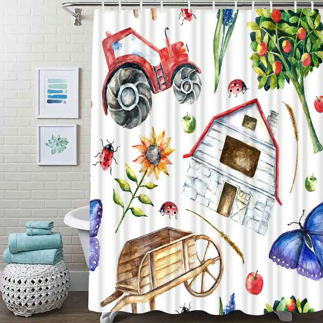 

Farm Truck Flower Shower Curtain Sunflower Shower Curtain Waterproof Fabric For Bathroom Decor Shower Curtains Set with Hooks