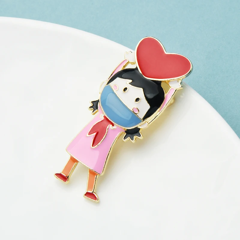 

Wuli&baby Enamel Lovely Holding Heart Girl Brooches For Women Party Casual Brooch Pins Gifts
