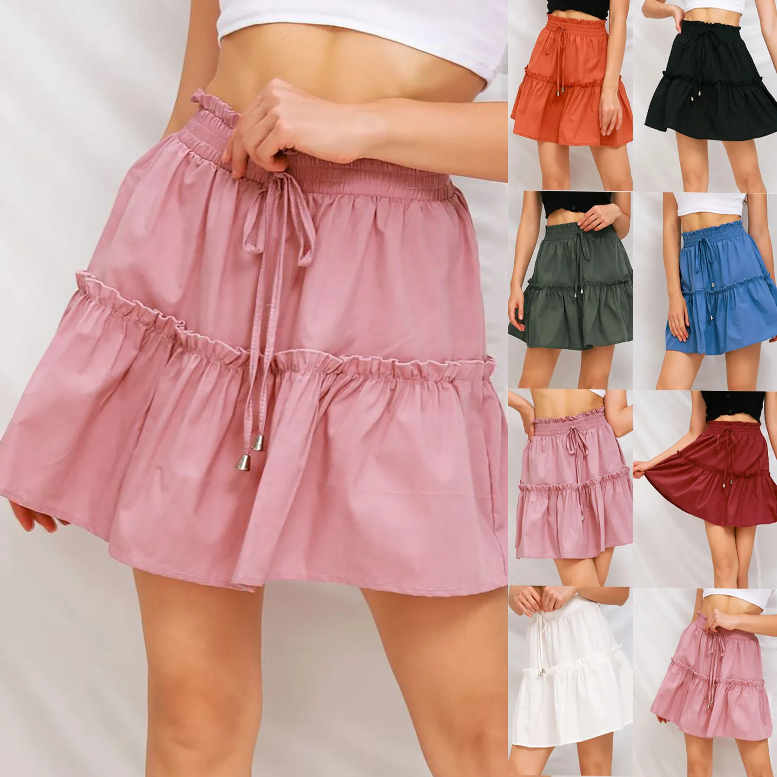 

Women High waist Pleated Skirt 2021 Spring Autumn Casual Kawaii A-line Skirts Japanese School Uniform Mini Skirts