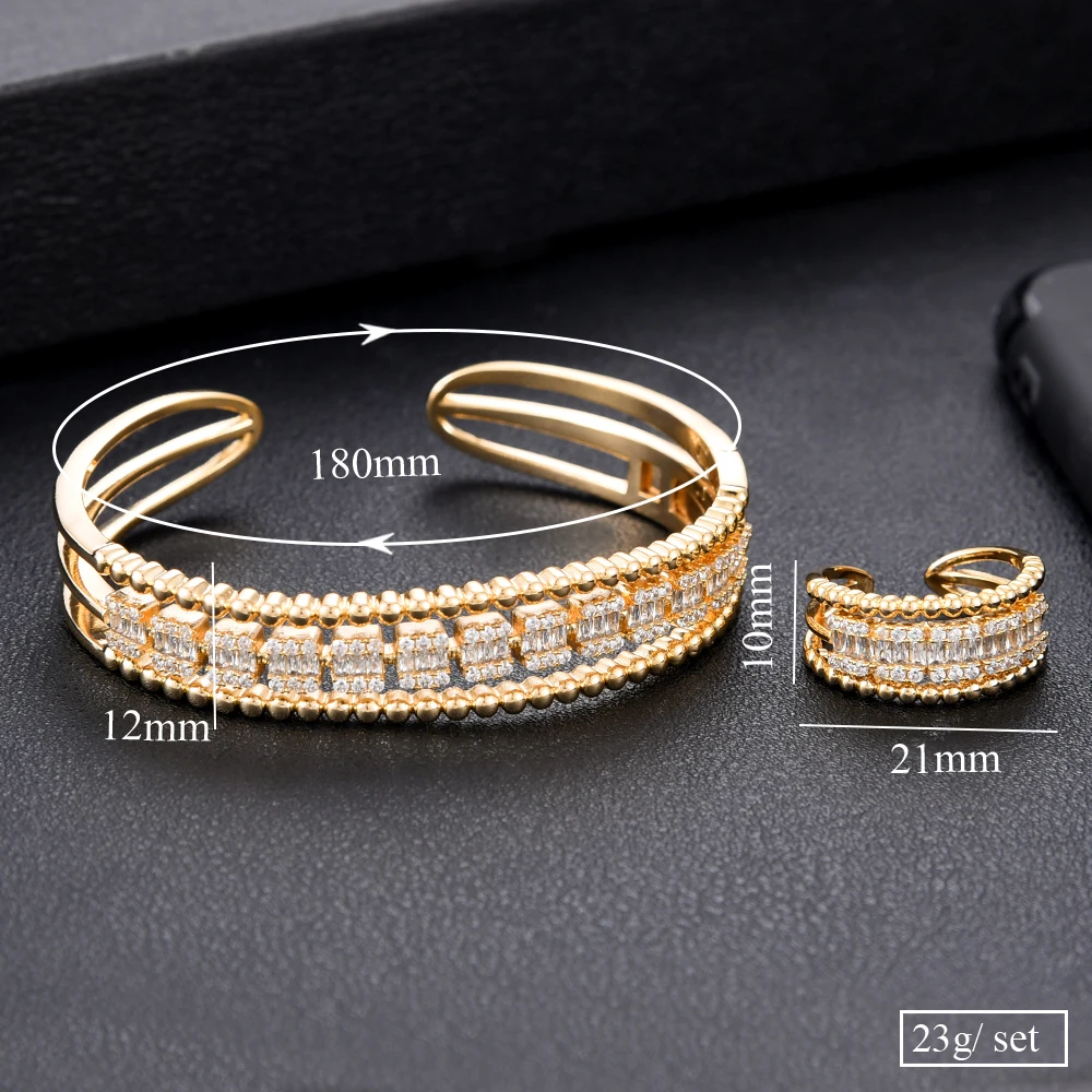 

missvikki Gorgeous Luxury Trendy Openning Bangle Ring Jewelry Set for Women Important Occasion Party Noble Symbol High Quality