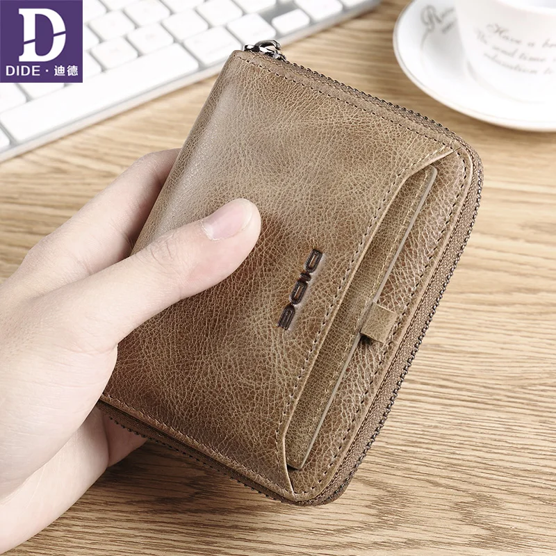 

DIDE Genuine Cowhide Leather Men Wallet Short Coin Purse Small Vintage Wallets Brand High Quality Designer Organizer Card Holder