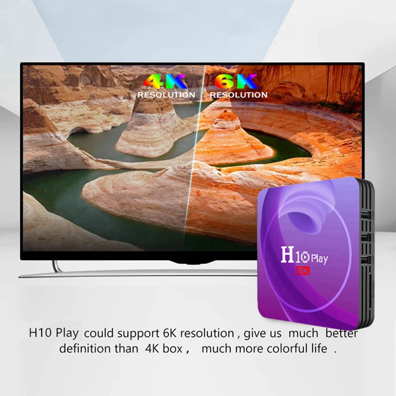 

H10 Play Wifi TV Box 6K HD Quad Core 64-Bit Android 9.0 Media Box Multiple Language Media Support Set Top Box