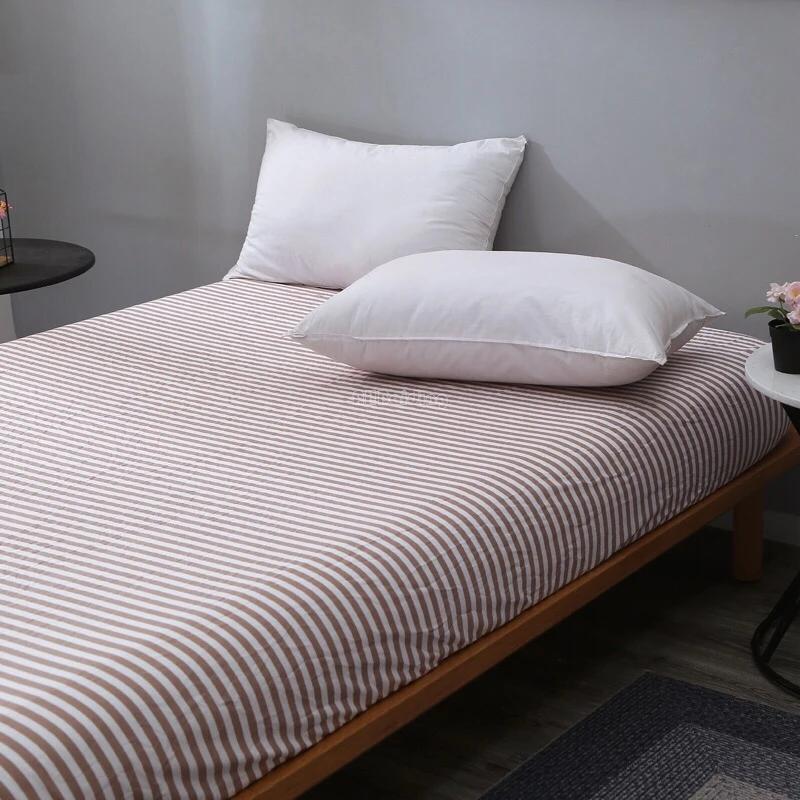 

Green Stripes Fitted Sheet Modern Soft Washed Cotton Mattress Protector Cover Bed Sheet all Surrounded by Rubber Band Drop Ship