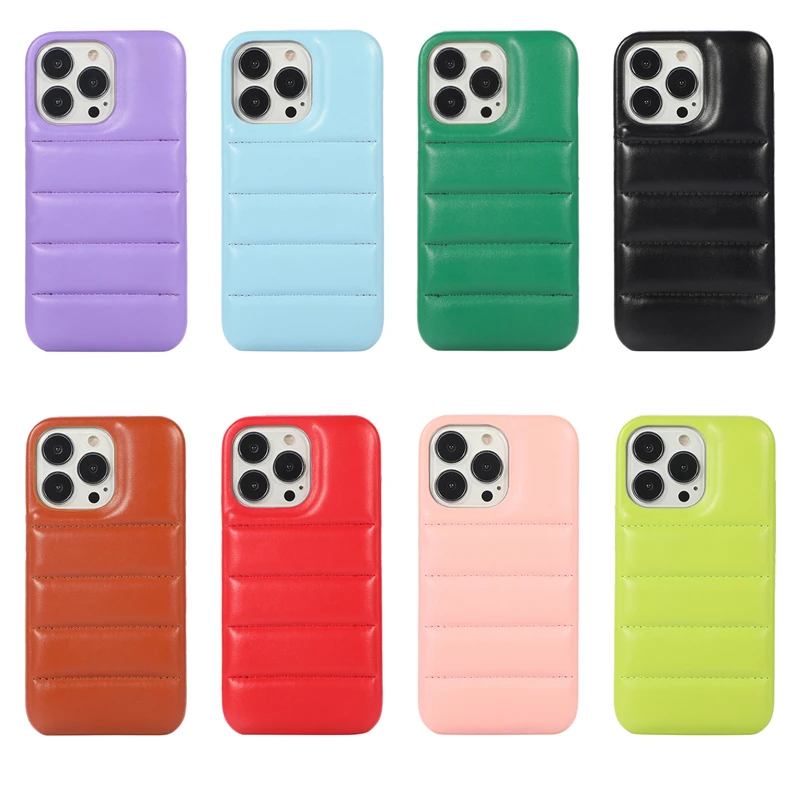 

50pc Fashion Down Jacket Phone Case For iPhone 13 12 11 Pro Max X XS XR 7 8 Plus SE Coque Winter Puffer Soft PU Protective Cover