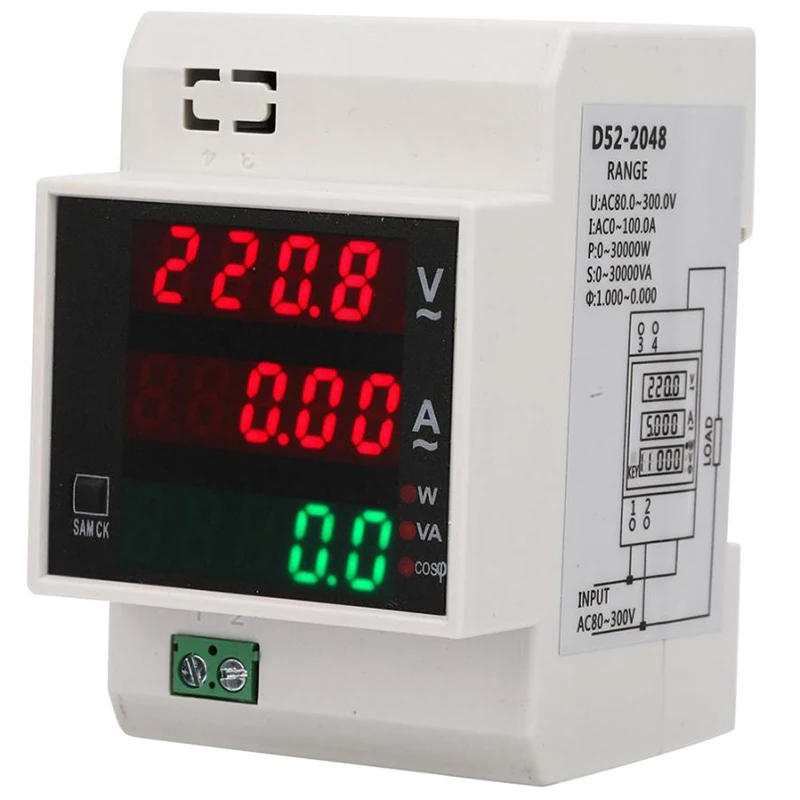 Цифровой измеритель энергии Din Rail светодиодный активный Мощность фактор