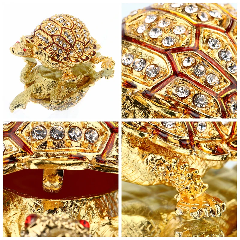 H&D ручная роспись Bejeweled Статуэтка черепаха Ювелирная коробка шарнирный металлический брелок-коробка животное коллекционное кольцо держатель Свадебный декор