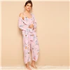 SHEIN цветочный принт Cami пижамный комплект с халатиком для женщин Летняя повседневная одежда для сна Спагетти ремень с длинным рукавом поясом женский халат