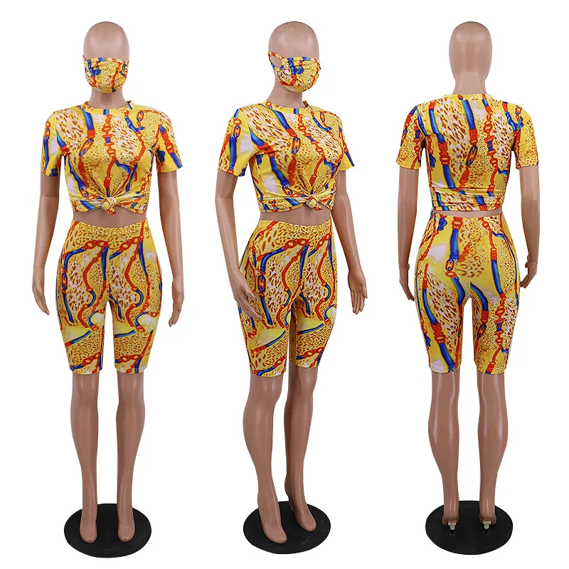 

Multicolor Summer Shorts Sets Women Fashion Print O-neck Casual Sportwear Tops Two-piece Suit Ladies Streetwear Chandal mujer