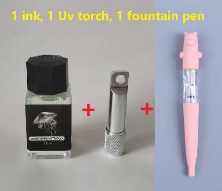 1 ink 1 torch 1 pen 18 мл/светильник для бутылок, невидимые чернила для авторучки, флуоресцентные чернила без углерода, видимые только под УФ-светильник, чернила для авторучки - Цвет: 1 ink 1 torch 1 pen
